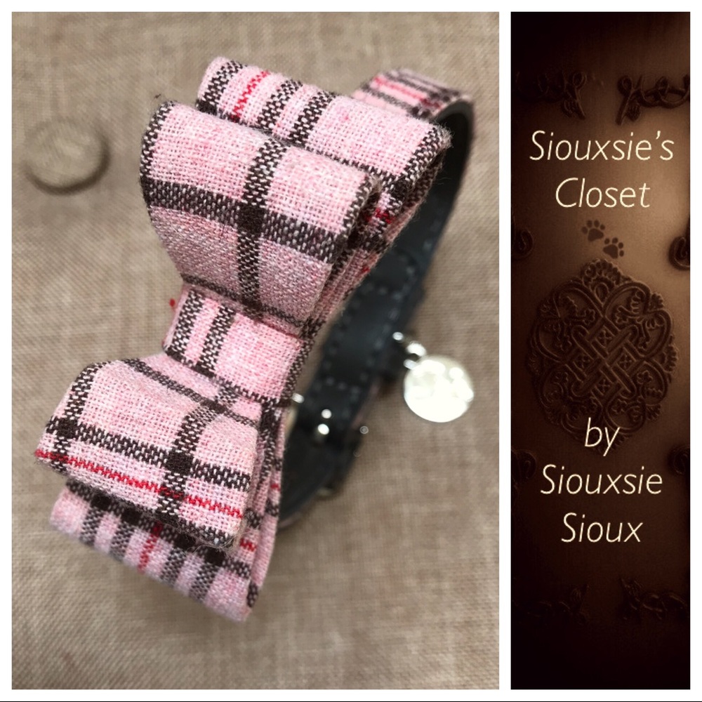 🎀DOG COLLAR w/Pink Plaid Bow🎀